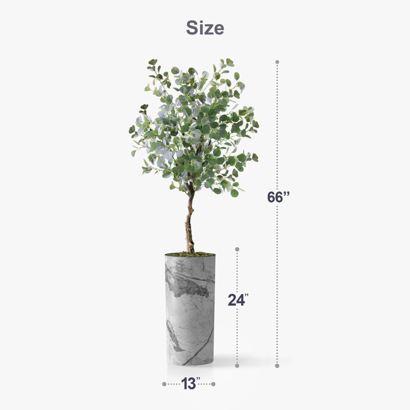 Artificial Tree in Geometric Pattern Planter, Fake Eucalyptus Silk Tree, Artificial Plant for Indoor and outlet Outdoor Home Decoration